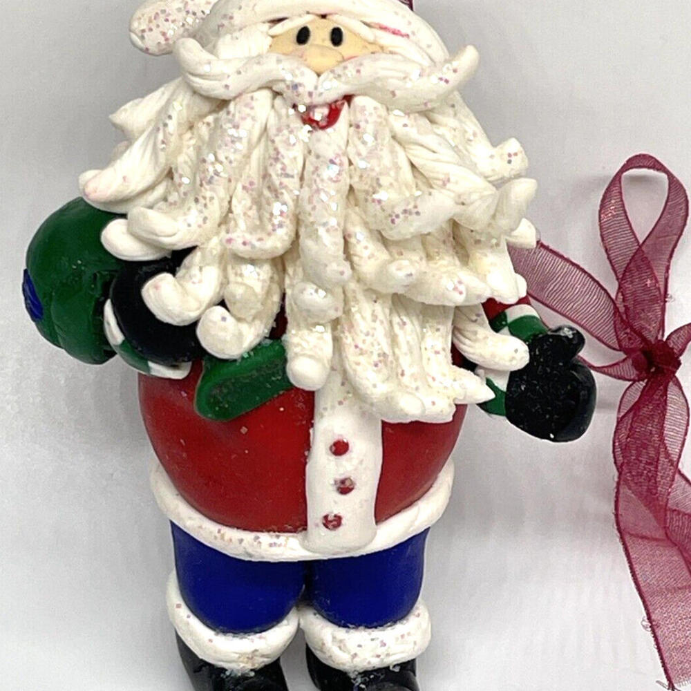 Cute‎ Santa Claus Glitter Beard 4" Clay Dough Christmas Ornament